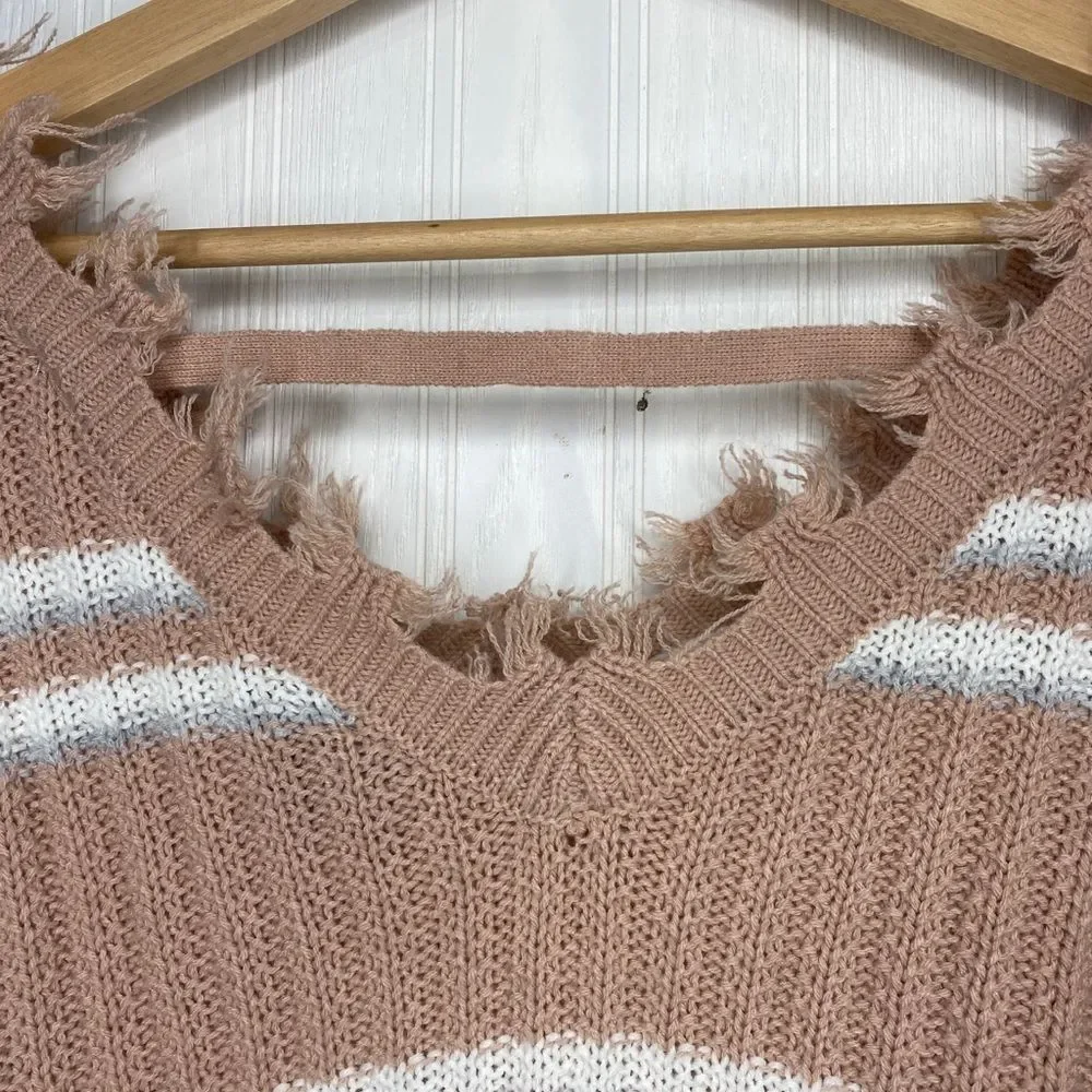 Rue 21+ destructed hem pink striped sweater 2X - Picture 6 of 7